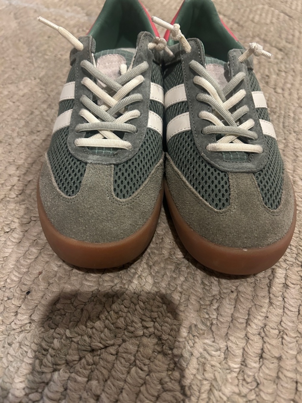 Steve Madden Olive Mesh & Suede Sneakers with Gum Sole and Pink Heel - Picture 5 of 10